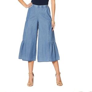 Denim Tiered Gaucho Pants Size Small Capris Pants